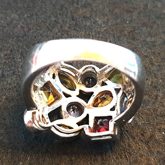 Vintage Mosaic Multi-Natural Gemstone Sterling Silver Statement Cocktail Ring - Picture 9 of 14